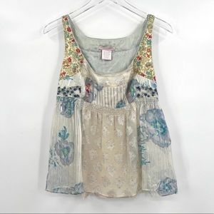 REBECCA TAYLOR Vintage Patchwork Silk & Cotton Sleeveless Empire waist top 6